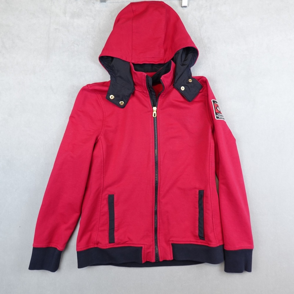 Lauren Ralph Lauren Jacket Womens Large Petite Red Full Zip Hooded Sweater